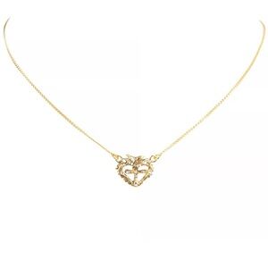 VIRGINS SAINTS & ANGELS - Queen of Hearts Petite Crystal Logo Necklace in gold